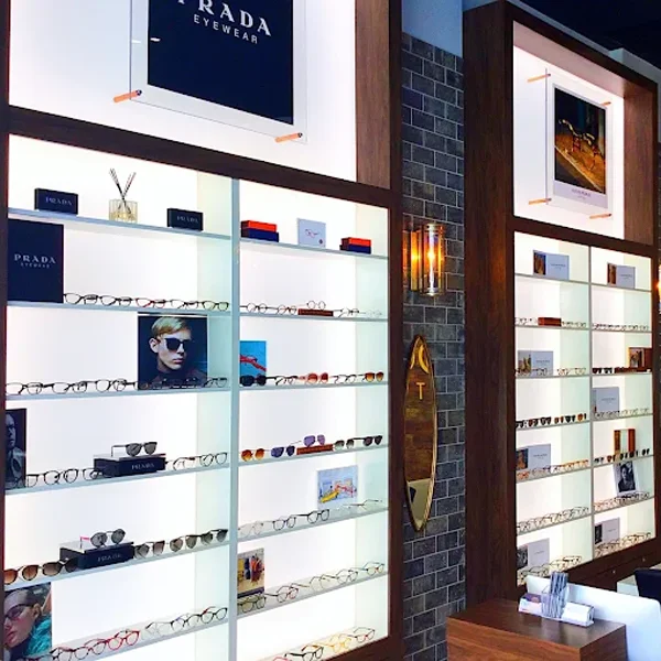 Brightly lit eyeglasses displays at Focus Optical